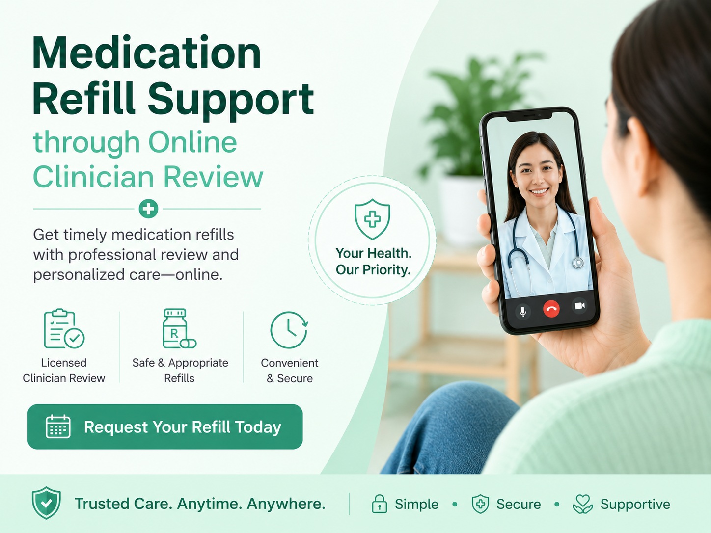 Medication refill support through online clinician review