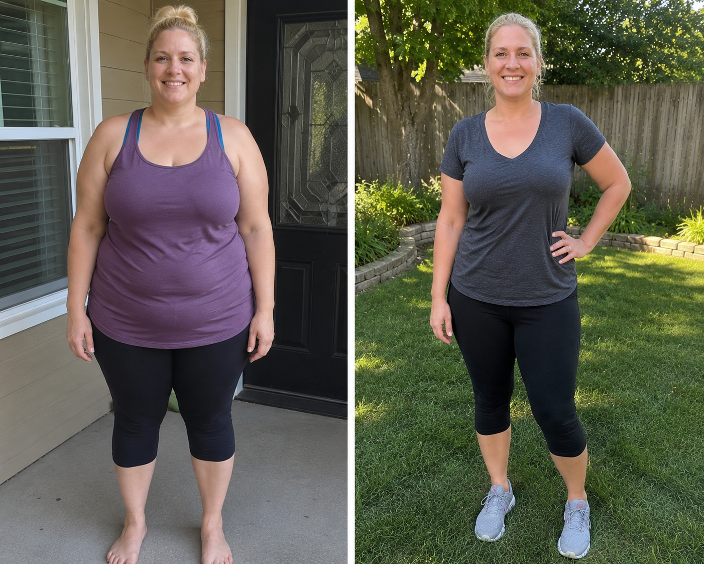 Before and after weight loss result from a real patient