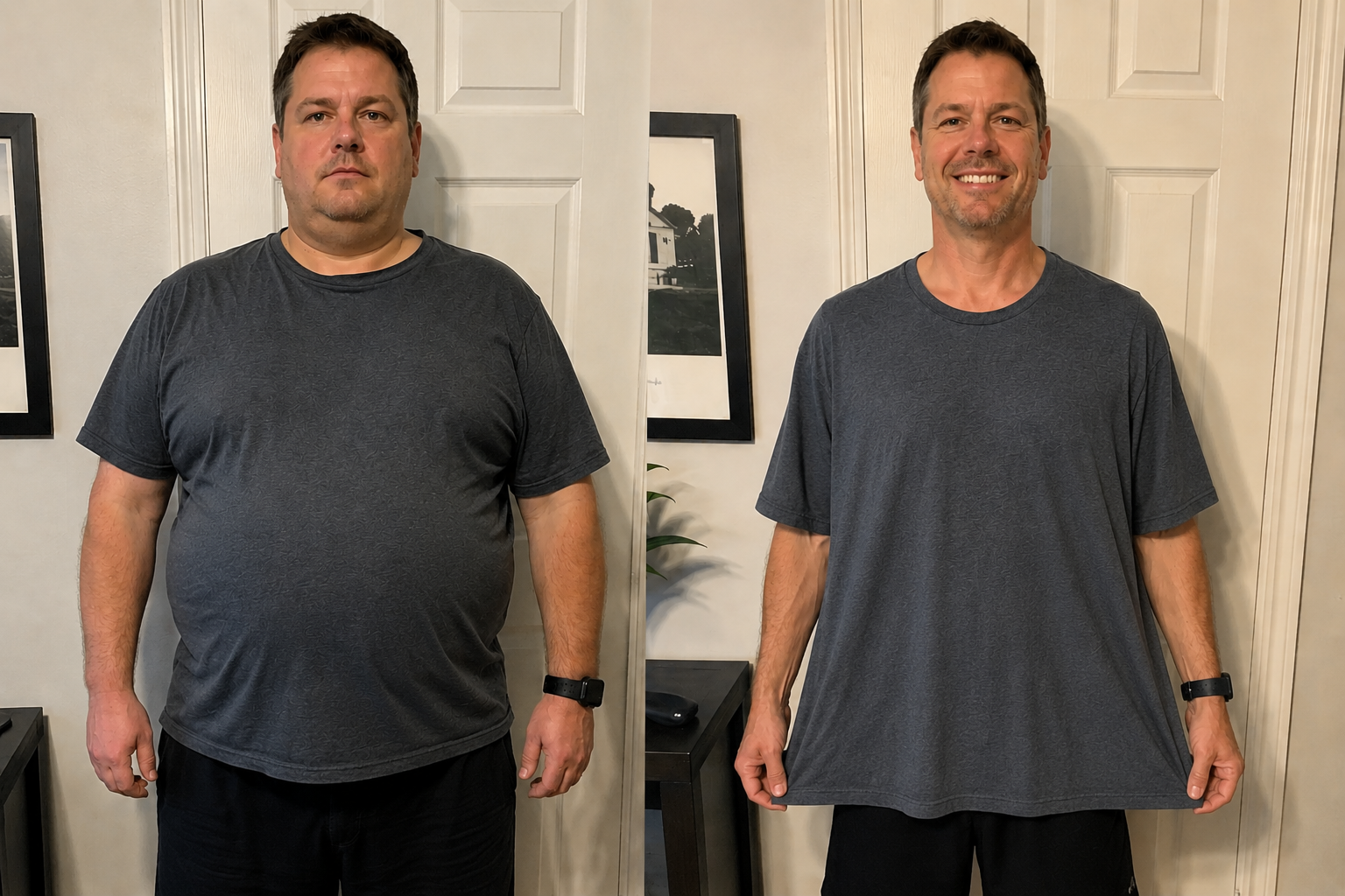 Before and after patient transformation image from the weight loss program